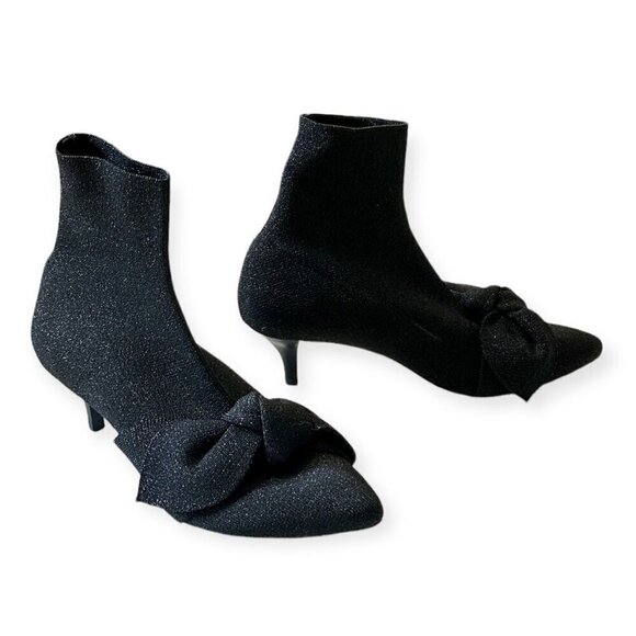 Loeffler Randall Kassidy Stretch Bow Booties,‎ Black/Metallic Knit, 8.5B, New - Picture 3 of 14